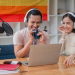 Podcaster Ideas Podcaster is interviewing guests about gender equality and LGBT advocacy at home
